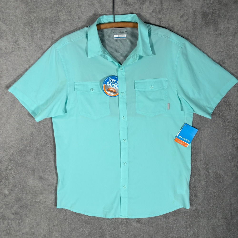 Columbia Silver Ridge Lite Short Sleeve Shirt Mens Large Teal XM7476 UPF 40 NWT